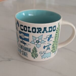Starbucks Colorado White Mug with Light Blue Interior and Green Accents